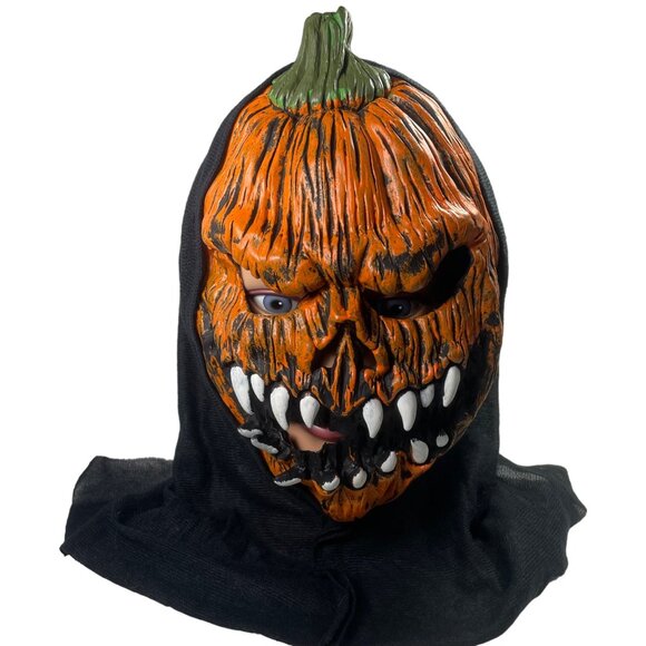 Halloween Pumpkin Skull Mask With Hood Adult Size Black Orange - Picture 1 of 8